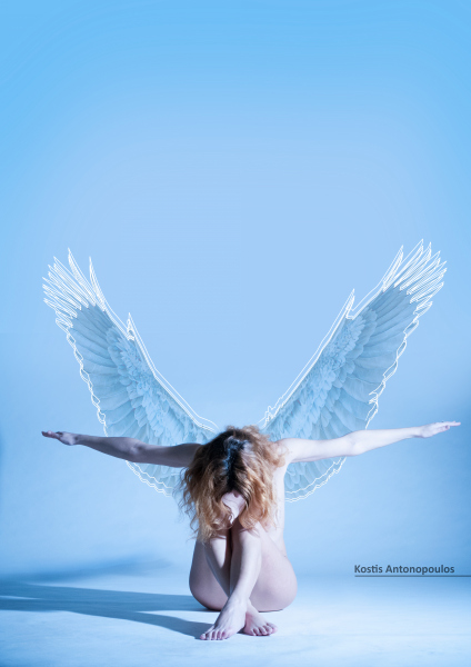 woman sexy wings angel body legs back blue sensual model artistic nude artistic nude sea mermaid