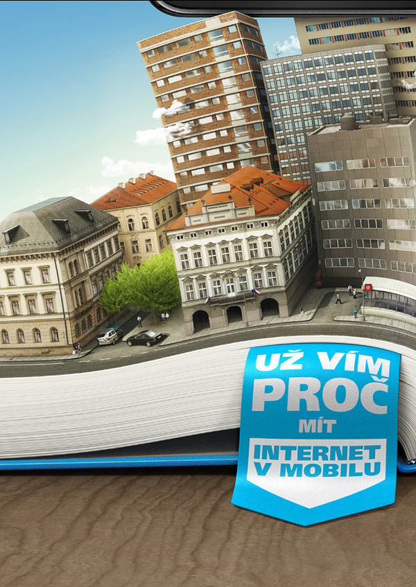 o2 book town prague city wood drawetc ge Bank smartphone photomanipulation CG CGI hand mobile Internet banking mentos Fruit palm Island 3D