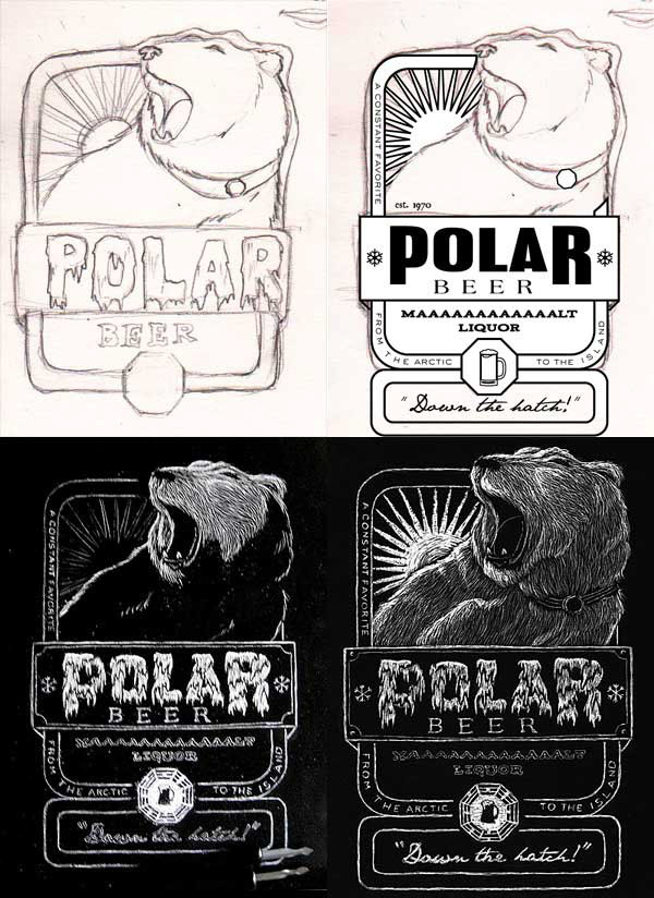 lost polar beer scratch board tv t-shirt apparel glasswear pint glass etching beer label shirt Polar Bear Island screenprint