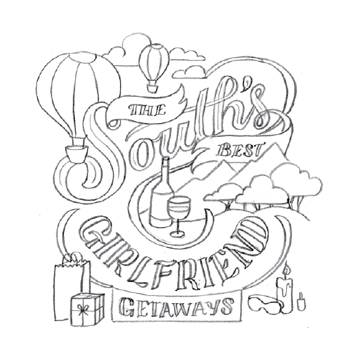 southern living editorial girlfriend getaways lettering HAND LETTERING hot air balloon