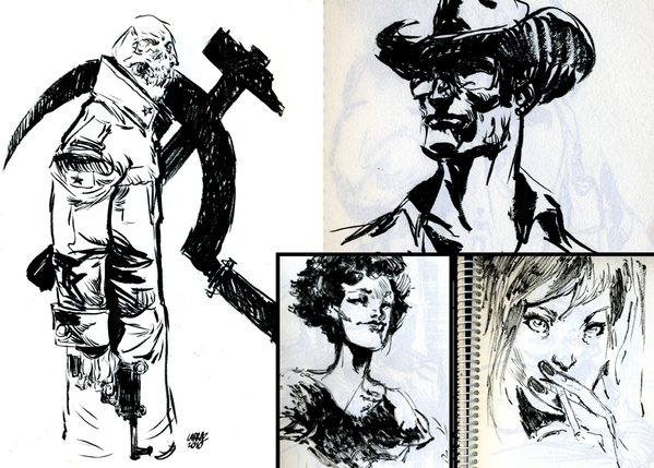 ink Pentel sketches Pepe Larraz quick pencil sketchbook pig Character light and shadow brush fast drawing