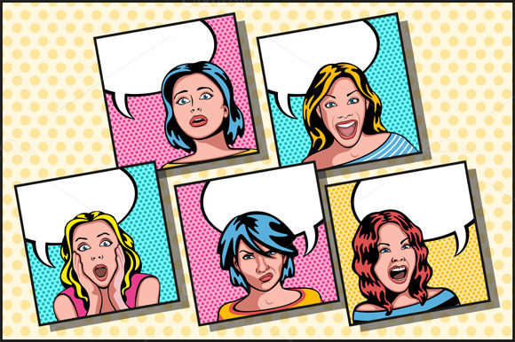 woman pop cartoon surprise fear fright Expression bubble frame sensual yelling screaming angry grimace happiness
