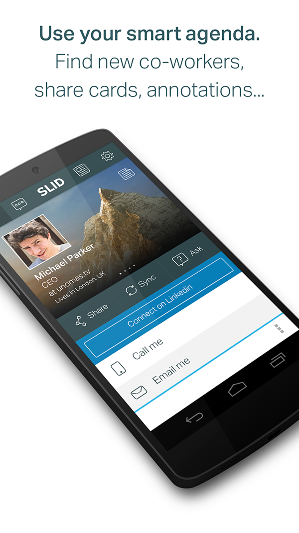 slid business card ios android app UI ux app store Google Play