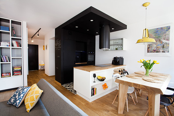 contemporary modern Interior oak floor black kitchen 
