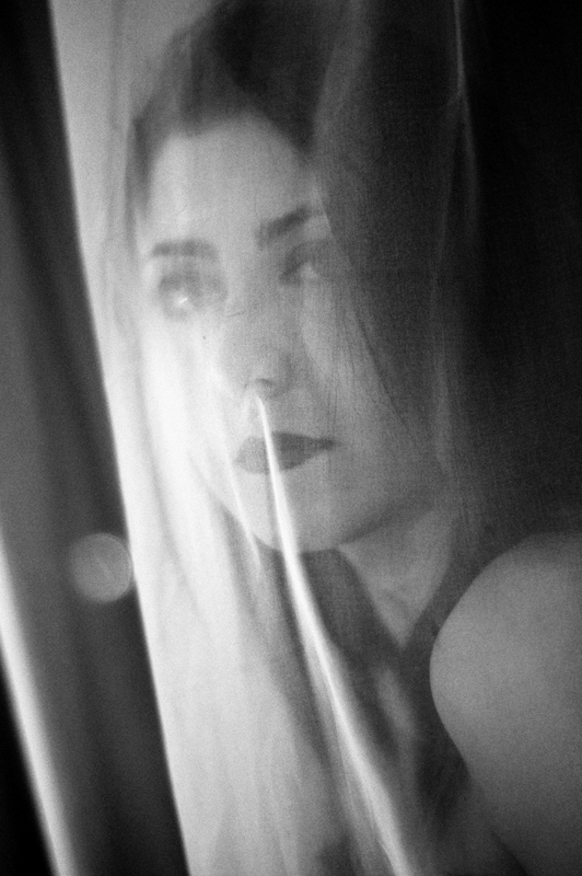 black and white Female Model curtain