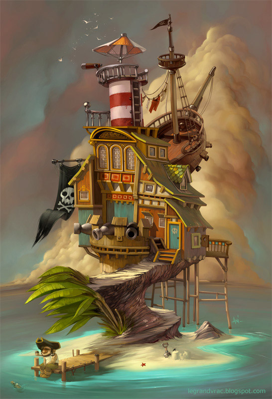 cabin fantasy dragon Tree  pirate kid dream