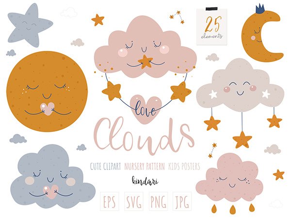 Cloud nursery kids clipart svg files for cricut