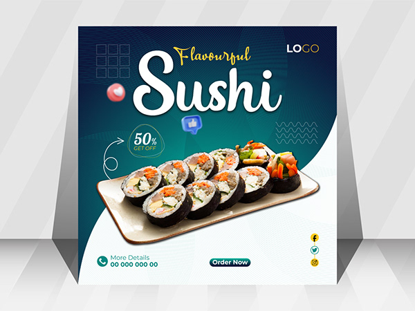 Social media post design concept for sushi food.