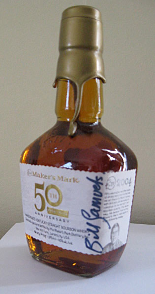 Rare 50th Anniversary Bottle of Makers Mark Gold Dipped and signed by Bill Samuels