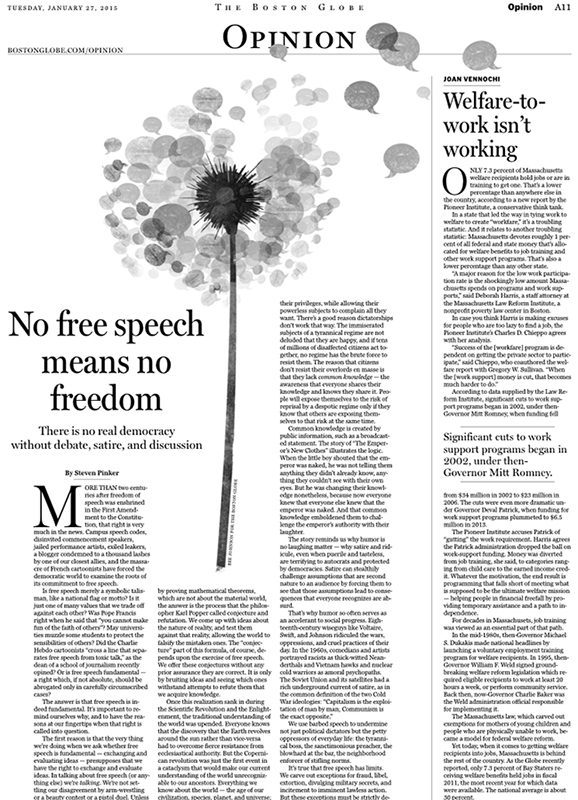 editorial Boston Globe newspaper free speech concept dandelion speech bubbles pinker oped opinion article