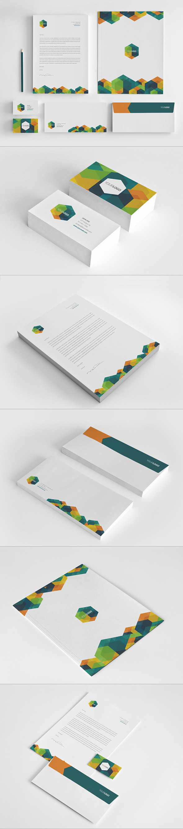 minimal modern geometric colorful stationary design hexagon letterhead business card pattern clean simple template