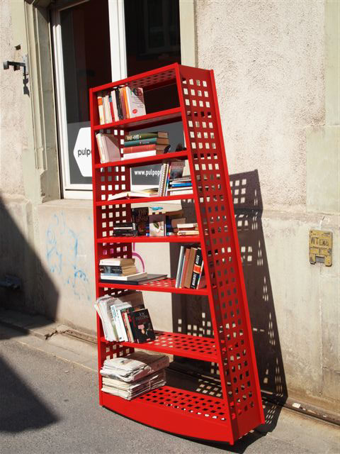 julian appelius red fire red pulpo pulpoproducts bookshelf Shelf books steel powdercoated