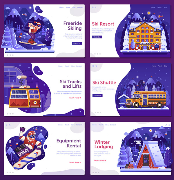 Winter Ski Resort Web Illustrations