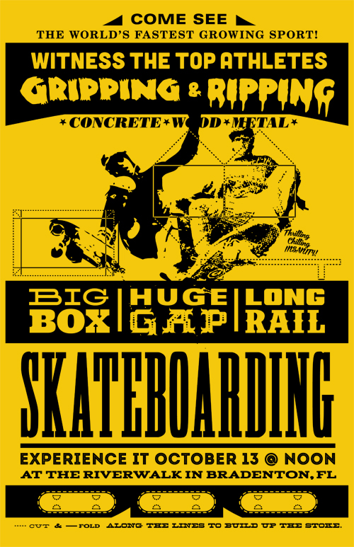 3D broadside poster polymer plate print gripping ripping skateboarding contest
