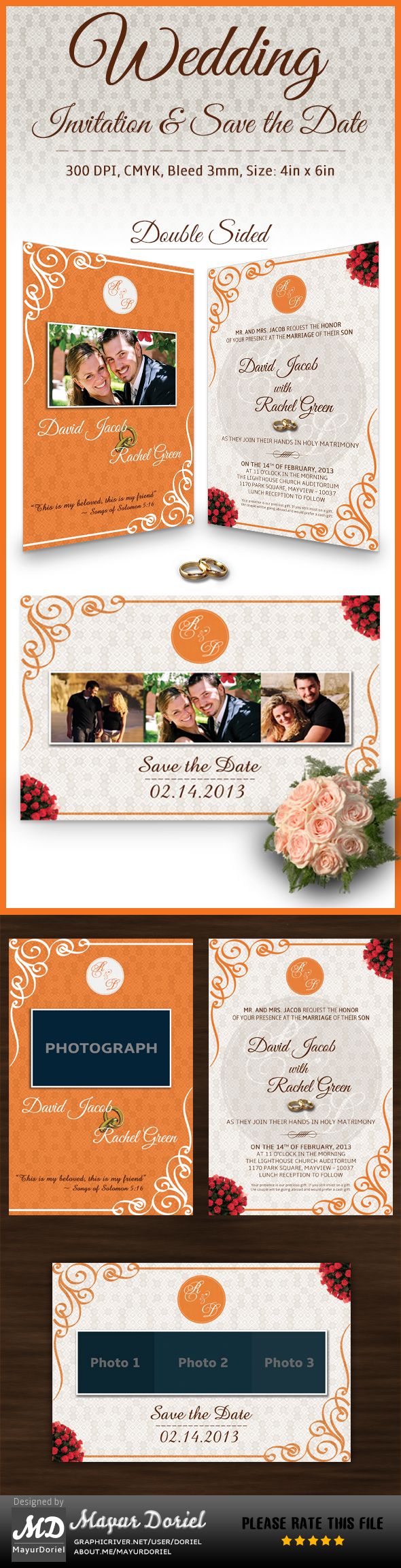 wedding invite card save date marriage orange graphicriver i do elegant Events sale template Love rings