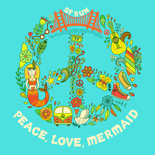 triathlon design t-shirt sport Medal Marathon mermaid runner hippie California golden gate psychedelic