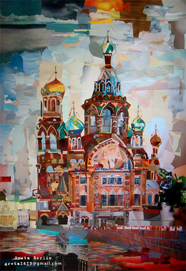 art collage St-Petersburg Russia church colorful artwork mixedmedia paper magazine