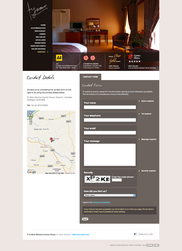 Ty Mawr website development Aberaeron wales tourism restaurant Twist Systems