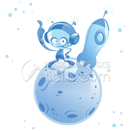 cartoon spaceman Space  rocket planet vector image Isolated thumbs up thumb up