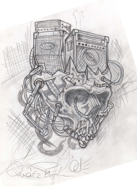 electric skull  flame guitar amp  omaszdesign  skull