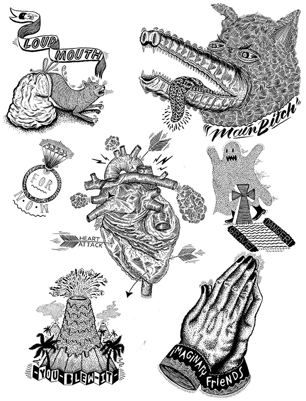 tattoo Flash icons lettering Hand Lettered stippling Illustrative