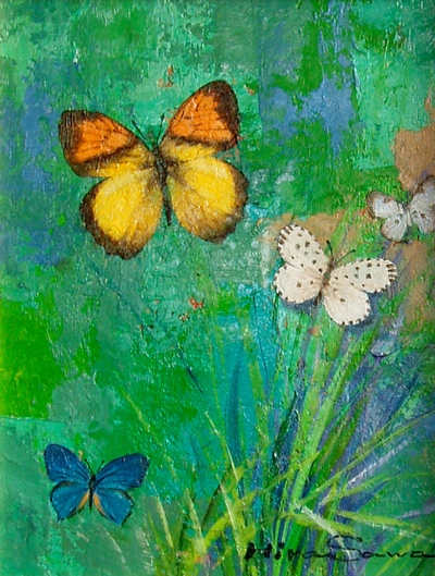 IN Oils flower butterfly colorful traditional japanese japan light art
