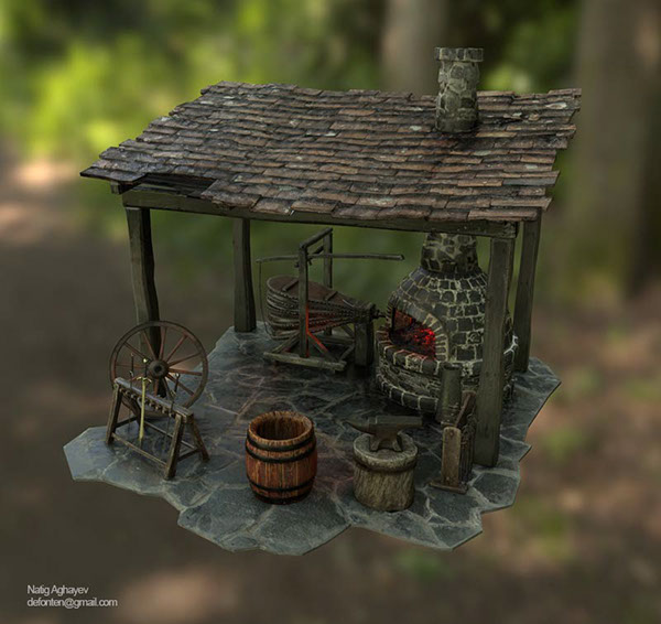 Medieval Blacksmith Shop. Lowpoly game asset