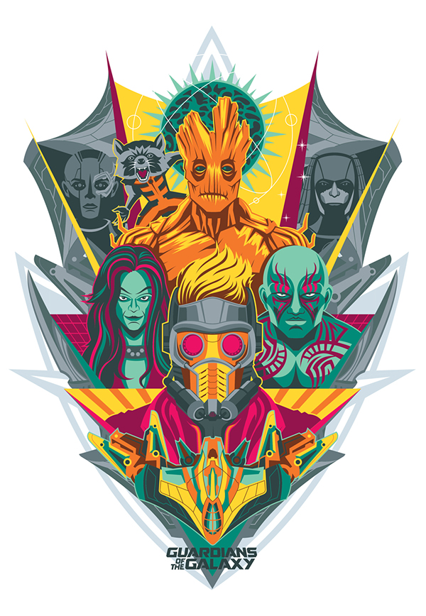 Poster Posse rocket racoon groot gamora Drax starlord chad woodward blurrpy Guardians of the galaxy gotg