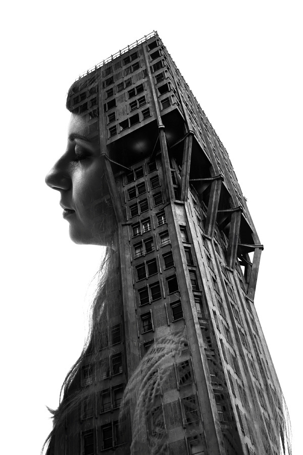 photos milan milano Italy italia città city b&w black and white studio fotomontaggio double exposure doppia esposizione portraits RITRATTO