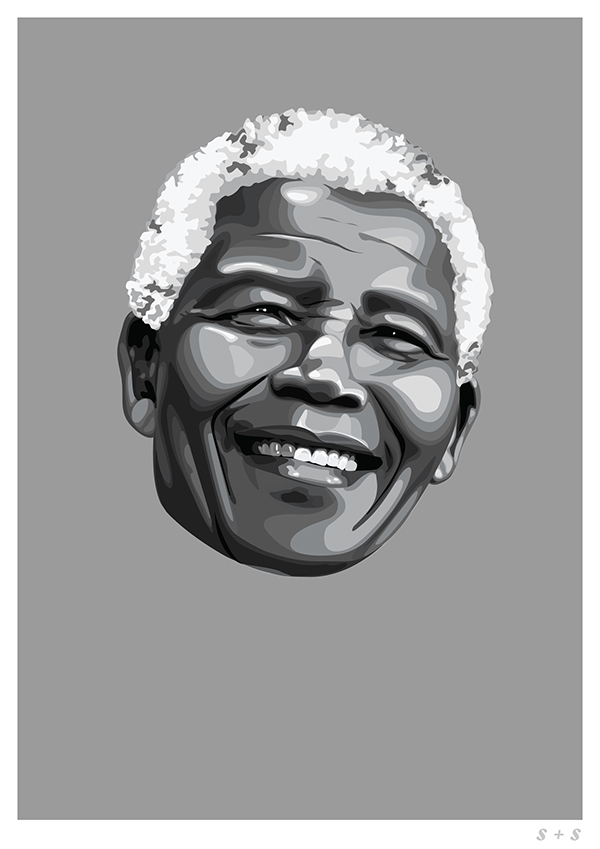portrait commision Nelson Mandela madiba black and white