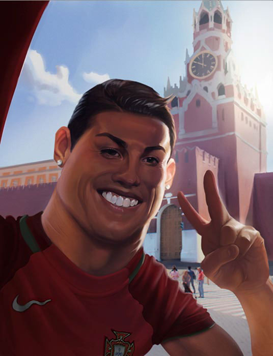 Character design  Kremlin selfie Fan Art cristiano ronaldo FIFA fifaworldcup Digital Art  ILLUSTRATION  caricature  