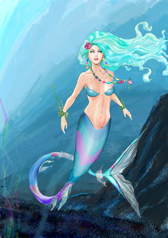 digital painting abstract mermaid sea