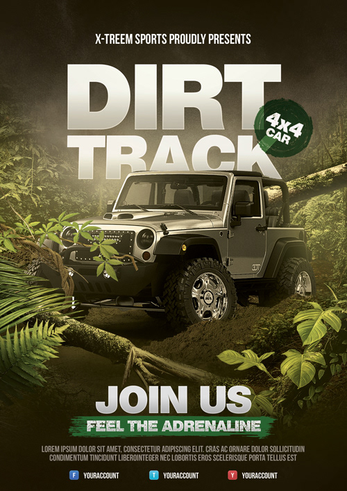 graphicriver flyer poster template photoshop off road Wrangler jungle rally sport