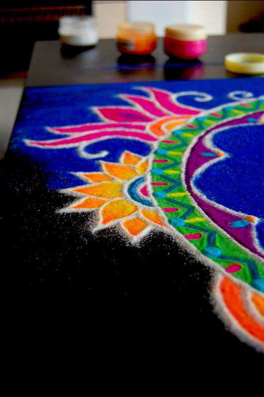 o2 London british indianart rangoli Diwali sandart art freehand Patterns UK australian artist pakistani blue commercial