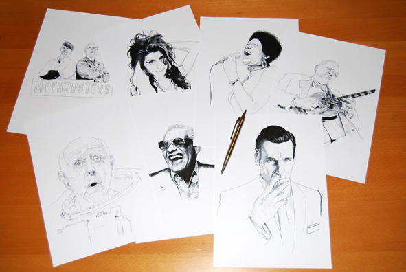 amy winehouse Aretha Franklin bb king Ray Charles mythbusters Man of the moon don draper mad men bocetos sketches martin echeverria  dibujos draw