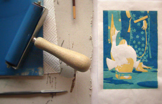 linocut atelier sento japan print handmade Olivier Pichard