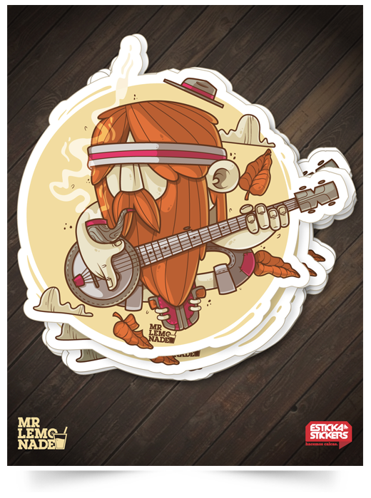 Banjo musica bearded guy folk process country cool Hipster sticker