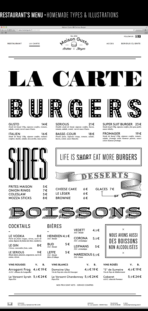 Webdesign UI ux maisongusto Burgers serious illustration branding type development HTML css maison gusto