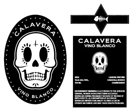 bottle wine Label design skull calavera illustrate type