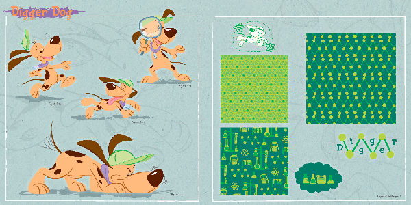 Adobe Portfolio Playskool licensing licensing style guide Patterns digger dog book design vintage