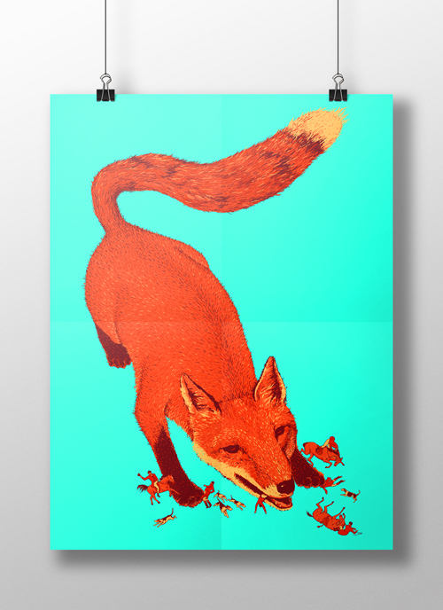 FOX Hunting nick bright society 6 Fur Brooklyn orange poster british humor funny print Eating 