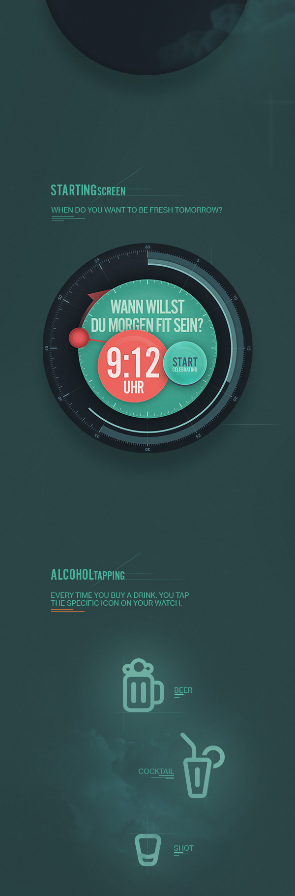 smartwatch Moto 360 app concept application cocktail alcohol beer shot design user interface iwatch watch control sober