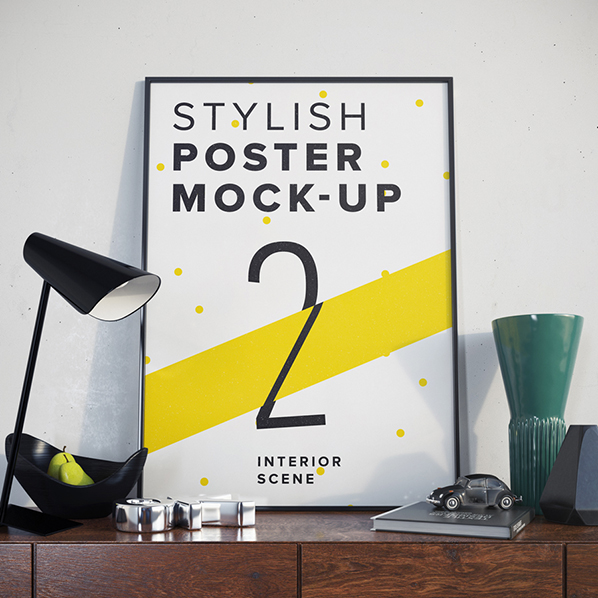 poster mock-up template Render contemporary modern 3d render showcase presentation print Mockup mockups stylish Interior