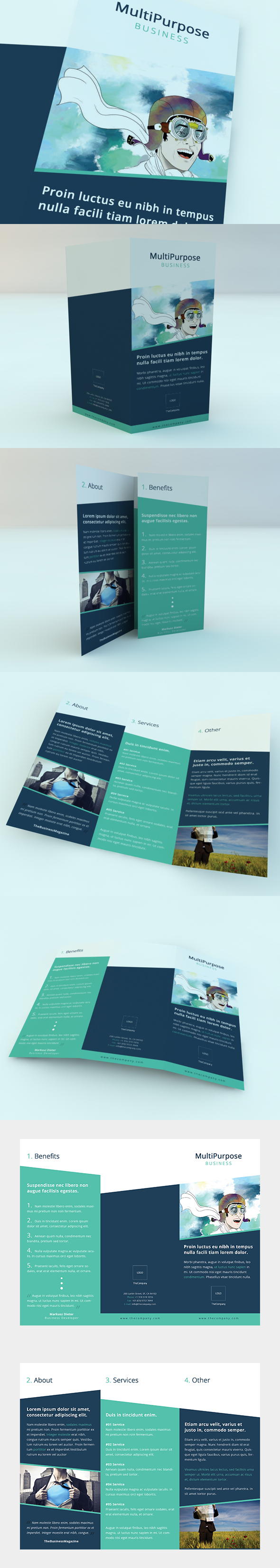 clean minimalistic modern blue turquoise brochure tri fold fold Smart organized simple multi purpose business corporate color scheme