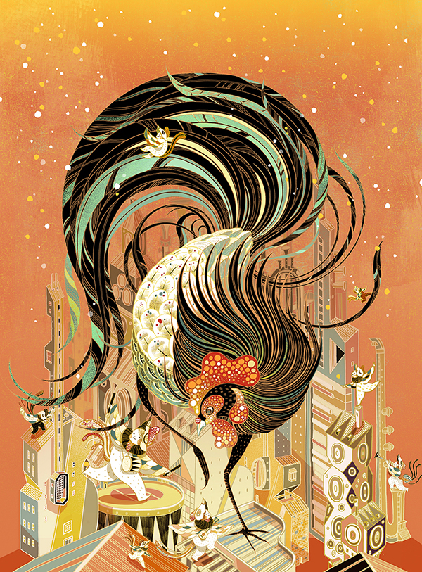 Rooster chinese new year ILLUSTRATION  victo ngai art design apple advertisement kids festival