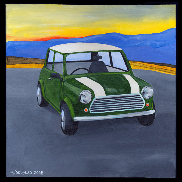 acrylic painting vintage cars Paintings artwork canvas Cars automobiles Trabant Austin Mini VW vw bus kombi