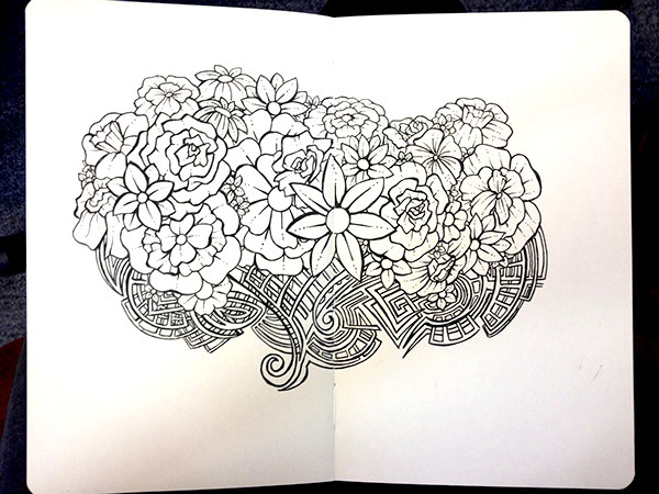 design pattern graphic abstract illustrations fine art sketchbook sketches drawn sharpie pen ink Flowers