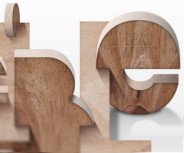dead words wood lettering letters 3D jungible type types Baimu dead words quote