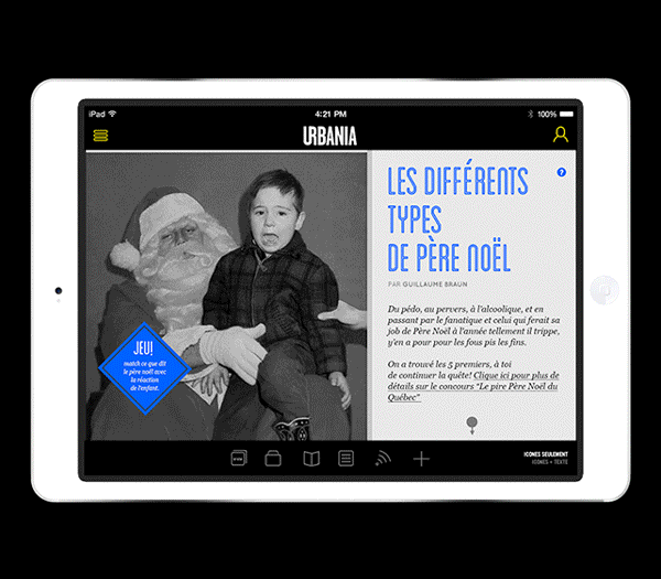 urbania Montreal magazine Responsive desktop tablet iPad mobile iphone Bloc grid rearrange Collège Salette Christmas creepy Santa Claus