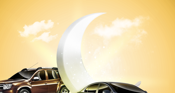 renault ramadan car ads yellow Burj Khalifa sands night moon road islamic blue dubai